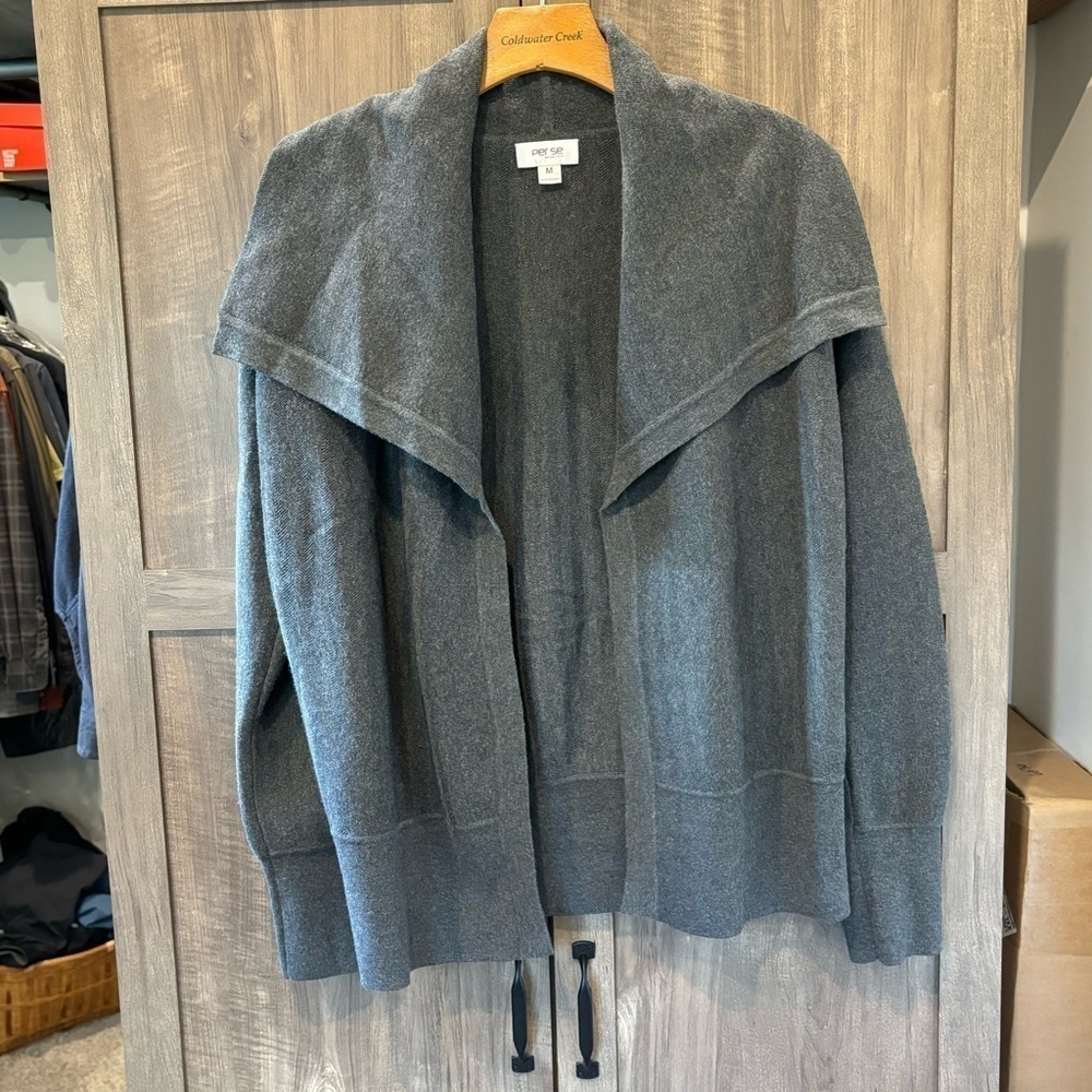 Per Se by Carlisle Sweater Cardigan Medium Gray Open Front